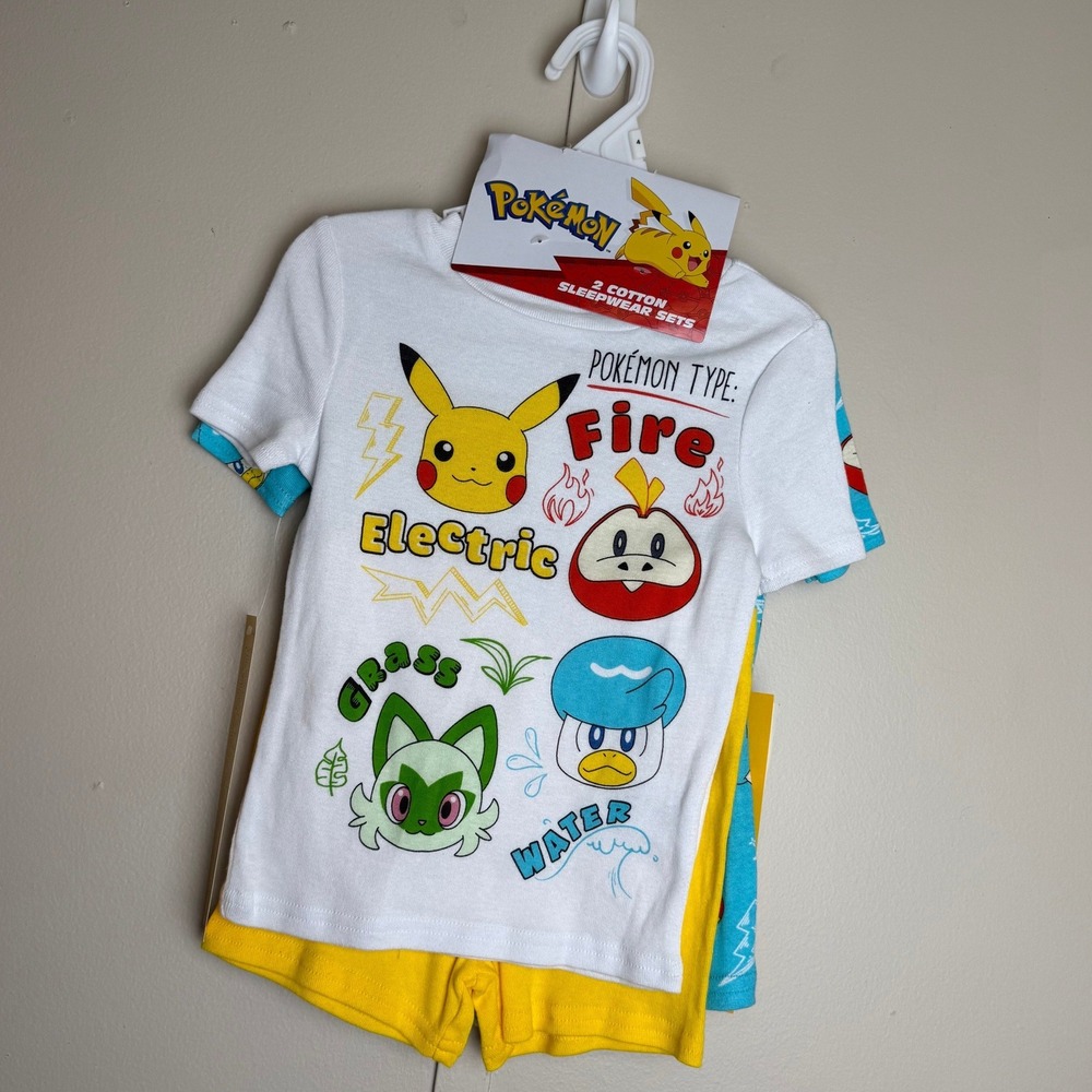 Pokemon Kids 2-Pack Cotton Pajamas Pikachu Fuecoco Sprigatito Quaxly Size 4 New‎